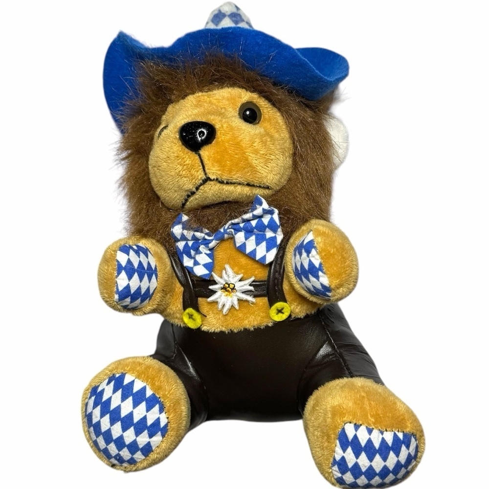 Plush Vintage Bavarian Lion Plush Stuffed Animal m, Germany Oktoberfest Souvenir - Picture 3 of 10